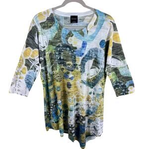 Inoah Lemon Feels 3/4 Sleeve Asymmetrical Hem Light Top Made In USA Size L